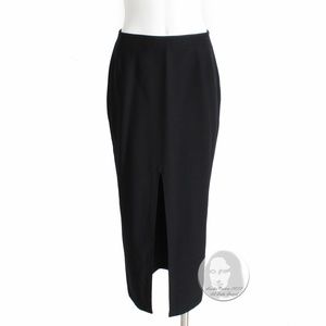 Genny Italy Skirt Midi Long Sexy Front Vent Black Wool Gabardine Vintage US 8